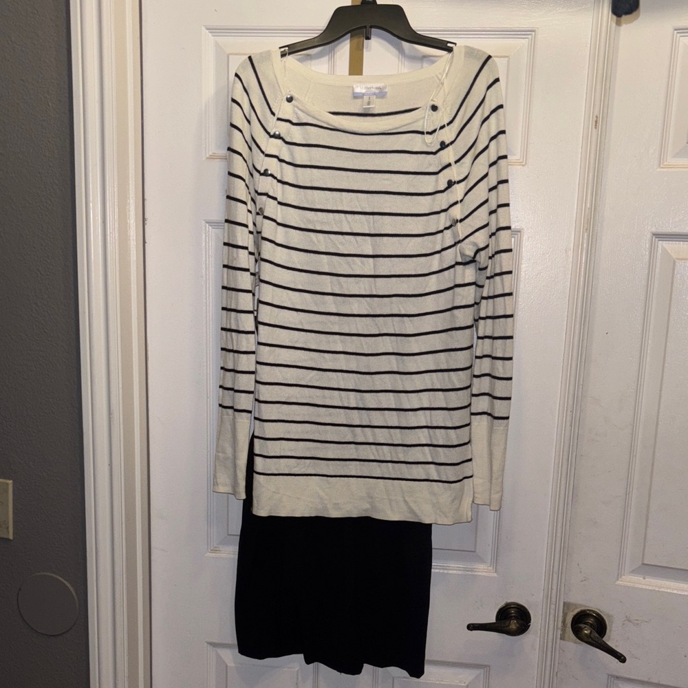 Motherhood Cream and Black Striped Blouse with Skirt 2piece Bundle. Maternity